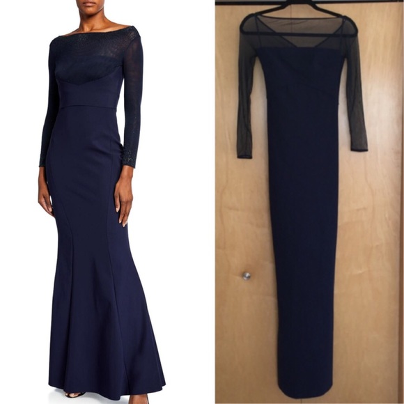 Chiara Boni Dresses & Skirts - Chiara Boni  Mesh Boat-Neck Long-Sleeve Gown